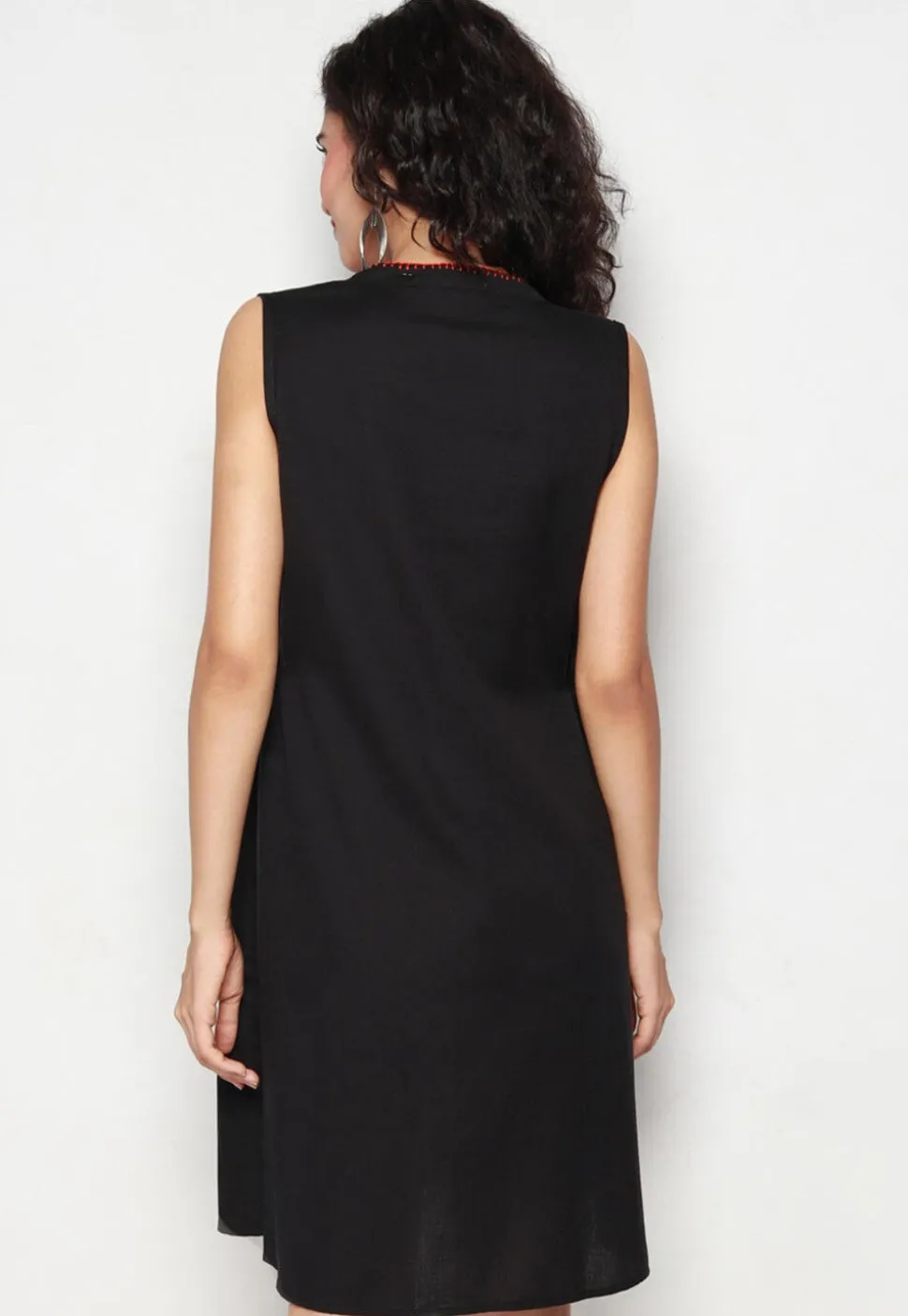 Embroidered Pure Cotton Aline Dress in Black