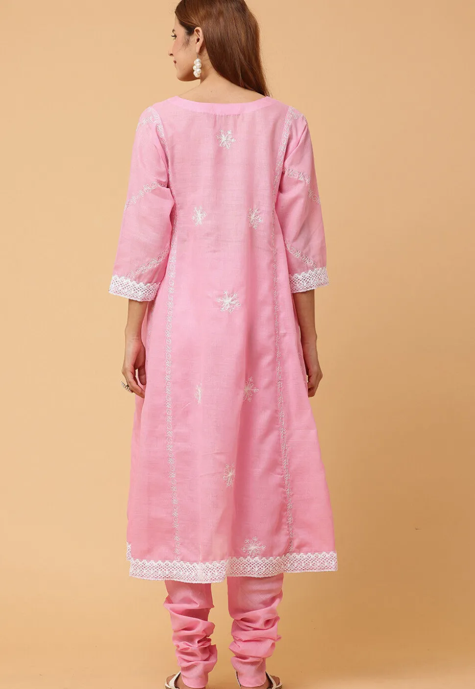 Embroidered Pure Cotton Anarkali Suit in Pink