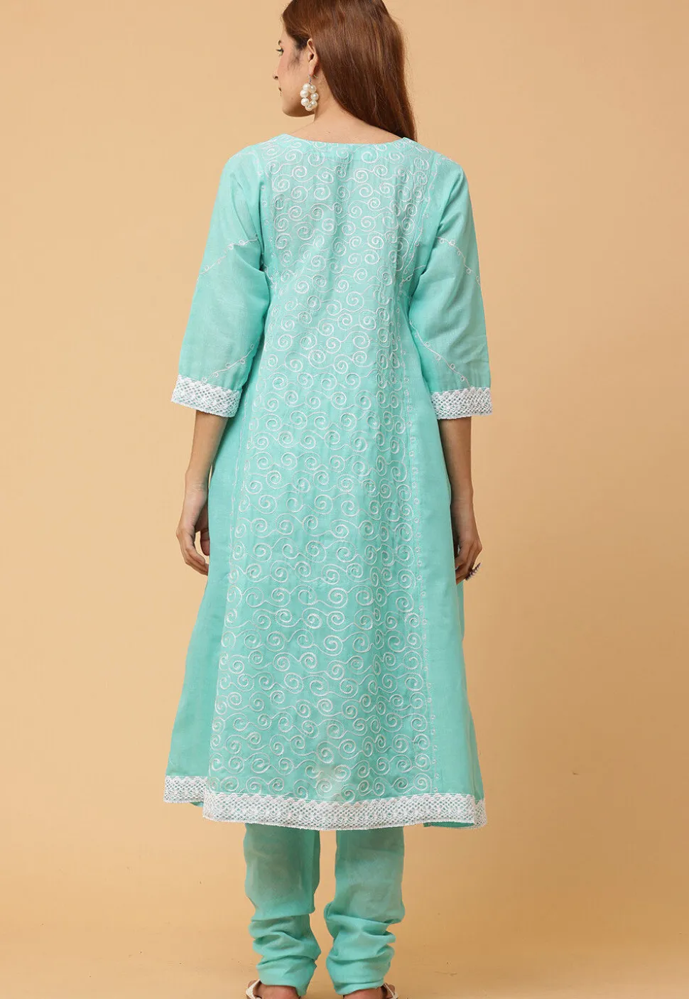 Embroidered Pure Cotton Anarkali Suit in Blue