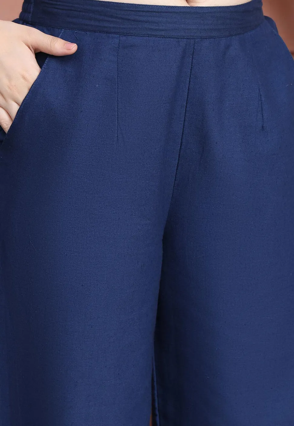 Embroidered Pure Cotton Co Ord Set in Navy Blue