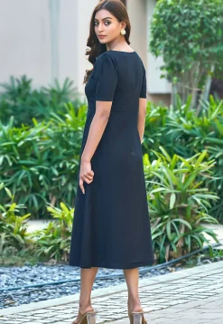 Embroidered Pure Cotton Dress in Black