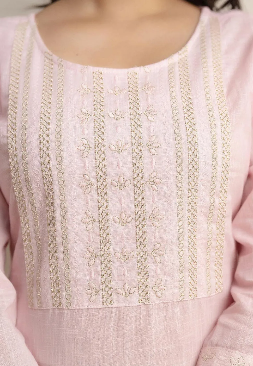 Embroidered Pure Cotton Flex Straight Kurti in Baby Pink