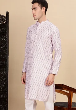 Embroidered Pure Cotton Kurta in Light Purple