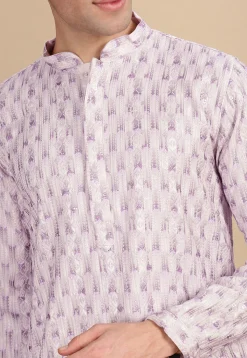 Embroidered Pure Cotton Kurta in Light Purple