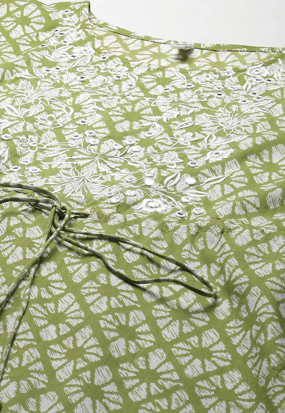 Embroidered Pure Cotton Kaftan Style Kurta in Light Green