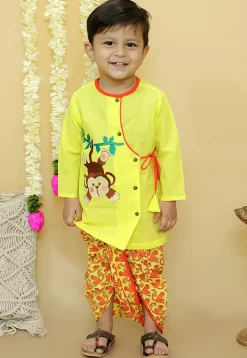 Embroidered Pure Cotton Kurta Set in Yellow
