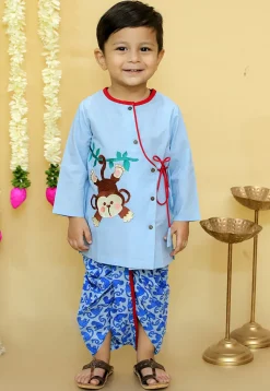 Embroidered Pure Cotton Kurta Set in Light Blue