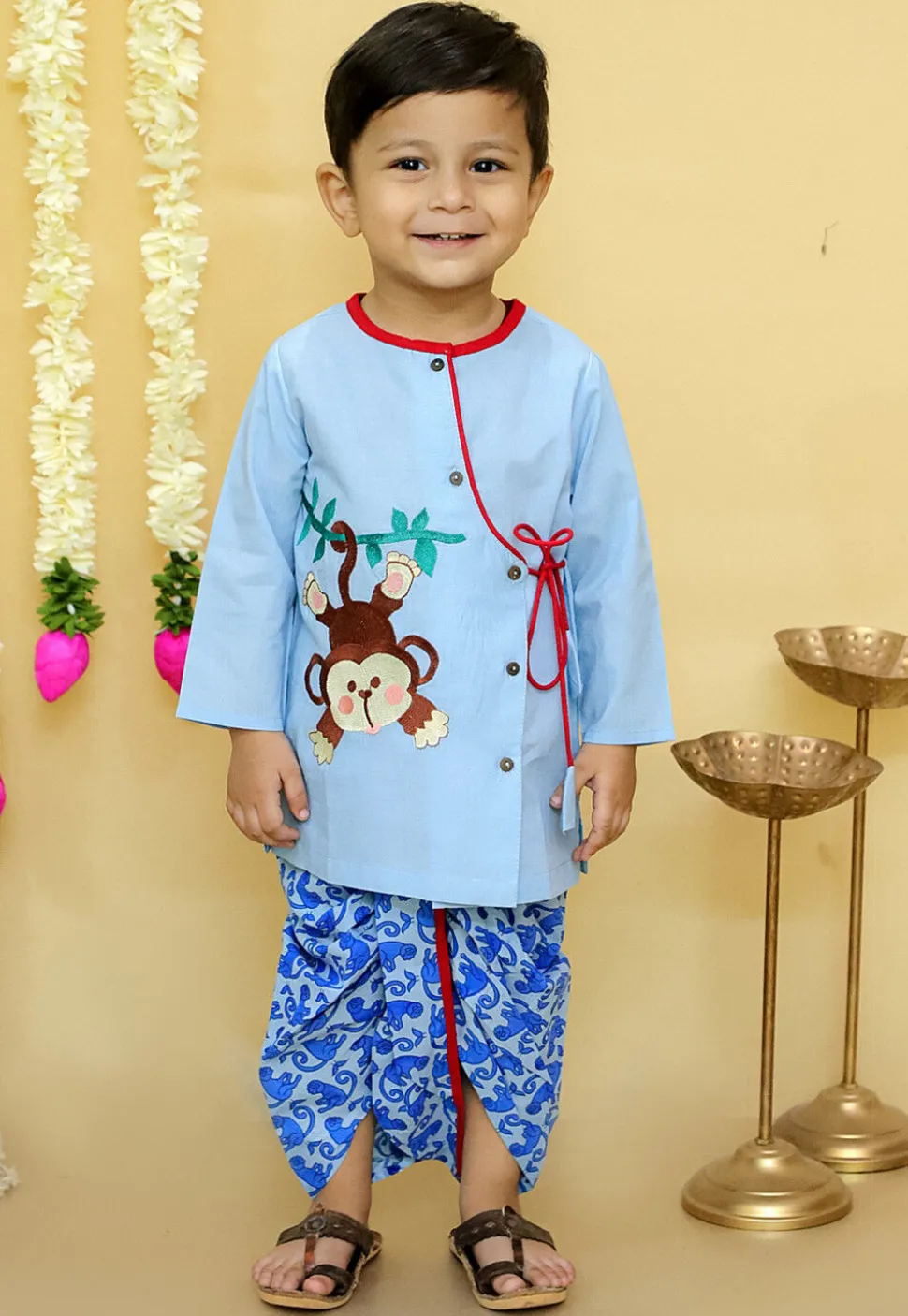Embroidered Pure Cotton Kurta Set in Light Blue