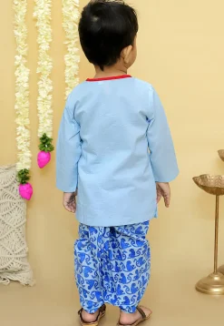 Embroidered Pure Cotton Kurta Set in Light Blue