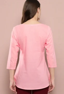 Embroidered Pure Cotton Kurti in Peach