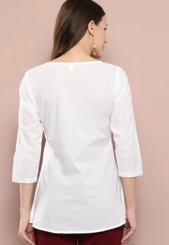 Embroidered Pure Cotton Kurti in White