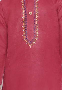 Embroidered Pure Cotton Kurta Set in Maroon