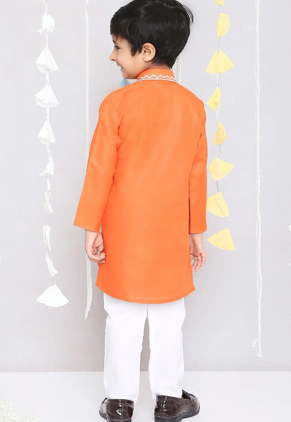 Embroidered Pure Cotton Kurta Set in Orange