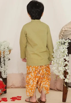 Embroidered Pure Cotton Kurta Set in Dusty Green
