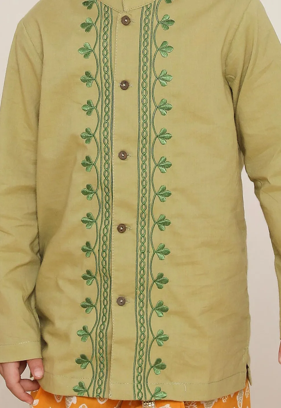 Embroidered Pure Cotton Kurta Set in Dusty Green