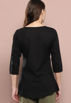 Embroidered Pure Cotton Kurti in Black