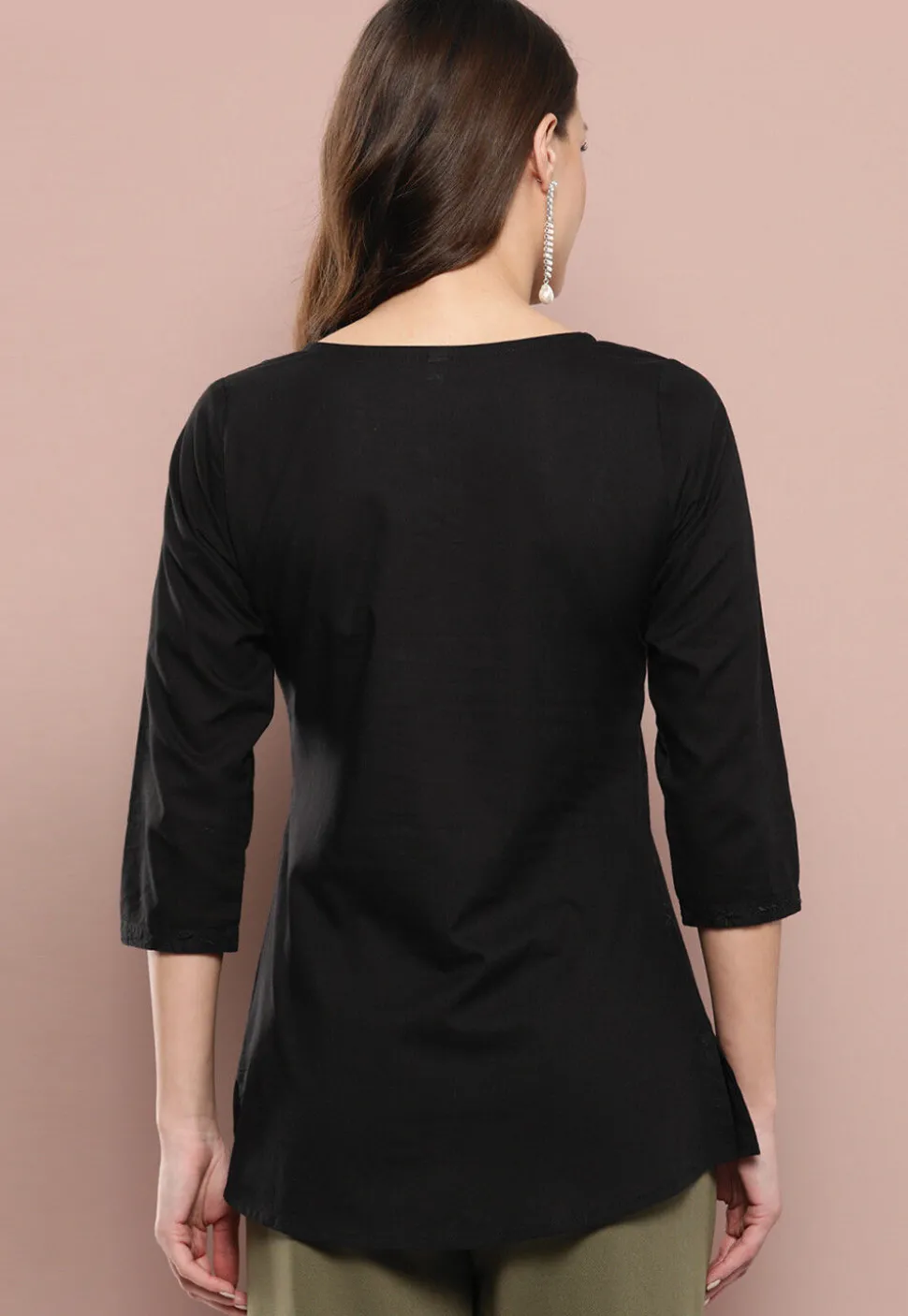 Embroidered Pure Cotton Kurti in Black