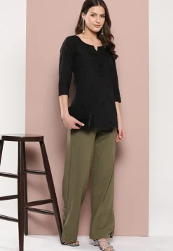 Embroidered Pure Cotton Kurti in Black