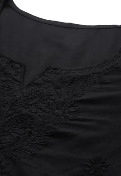 Embroidered Pure Cotton Kurti in Black