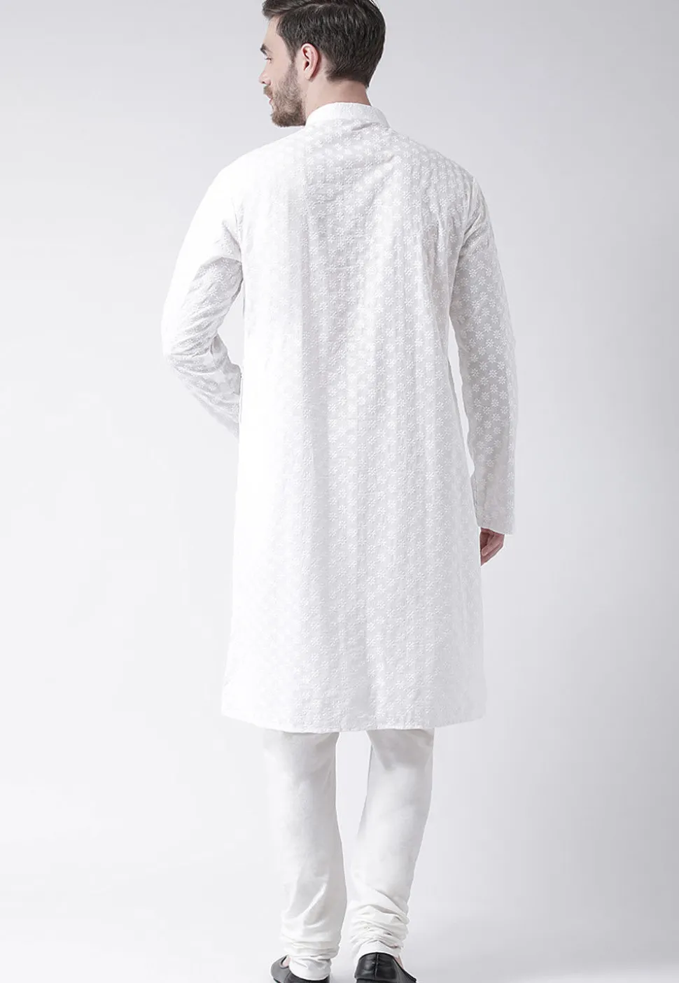 Embroidered Pure Cotton Kurta Set in White
