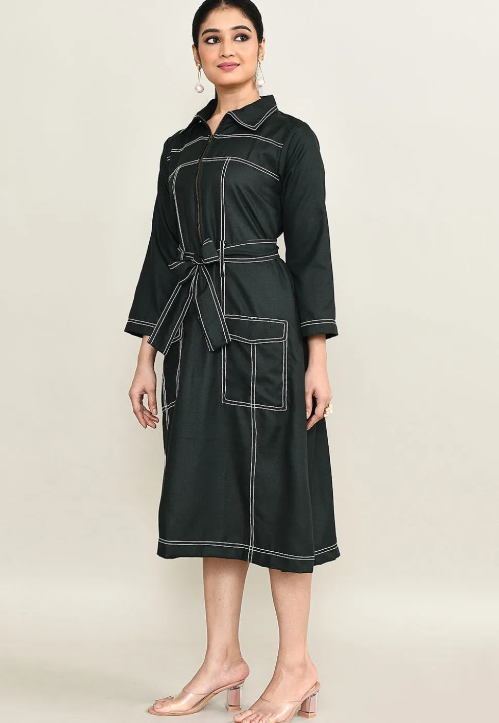 Embroidered Pure Cotton Midi Dress in Black