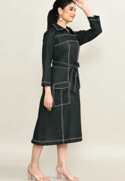 Embroidered Pure Cotton Midi Dress in Black