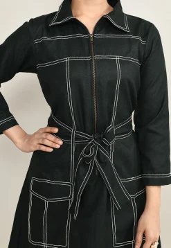 Embroidered Pure Cotton Midi Dress in Black