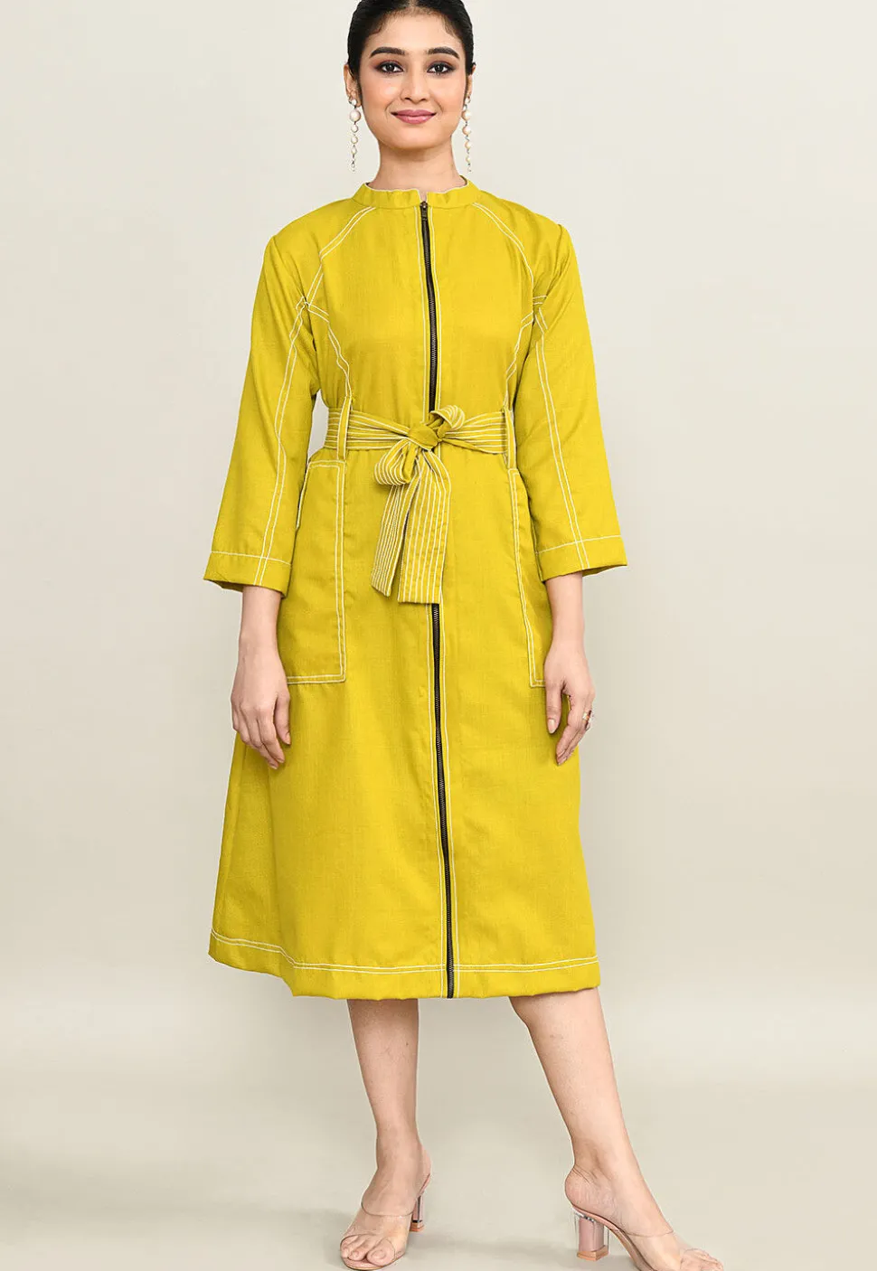 Embroidered Pure Cotton Midi Dress in Light Green