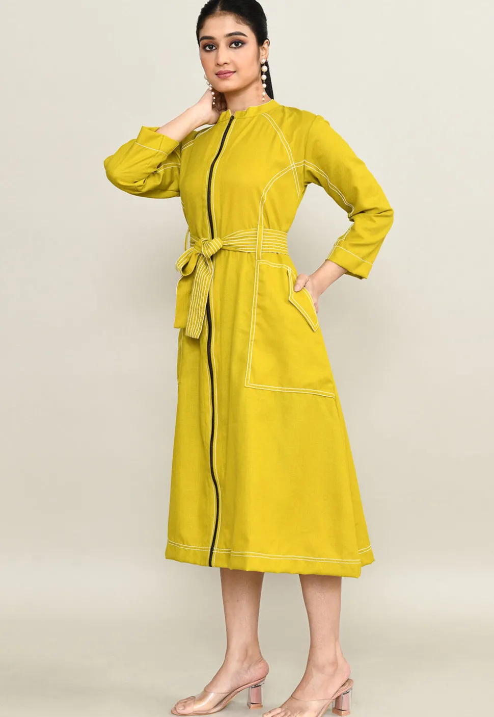Embroidered Pure Cotton Midi Dress in Light Green