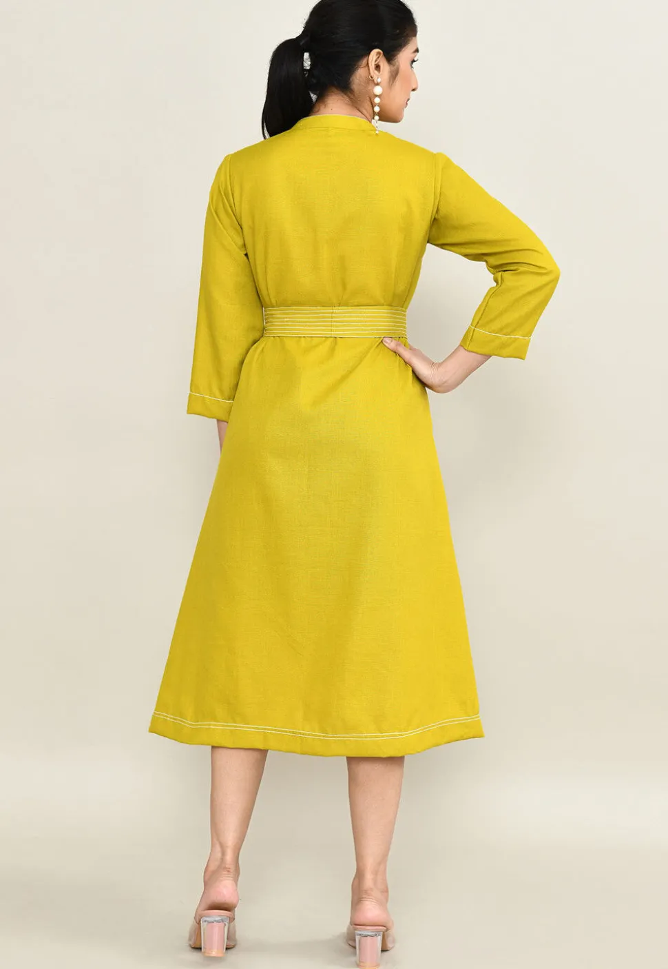 Embroidered Pure Cotton Midi Dress in Light Green