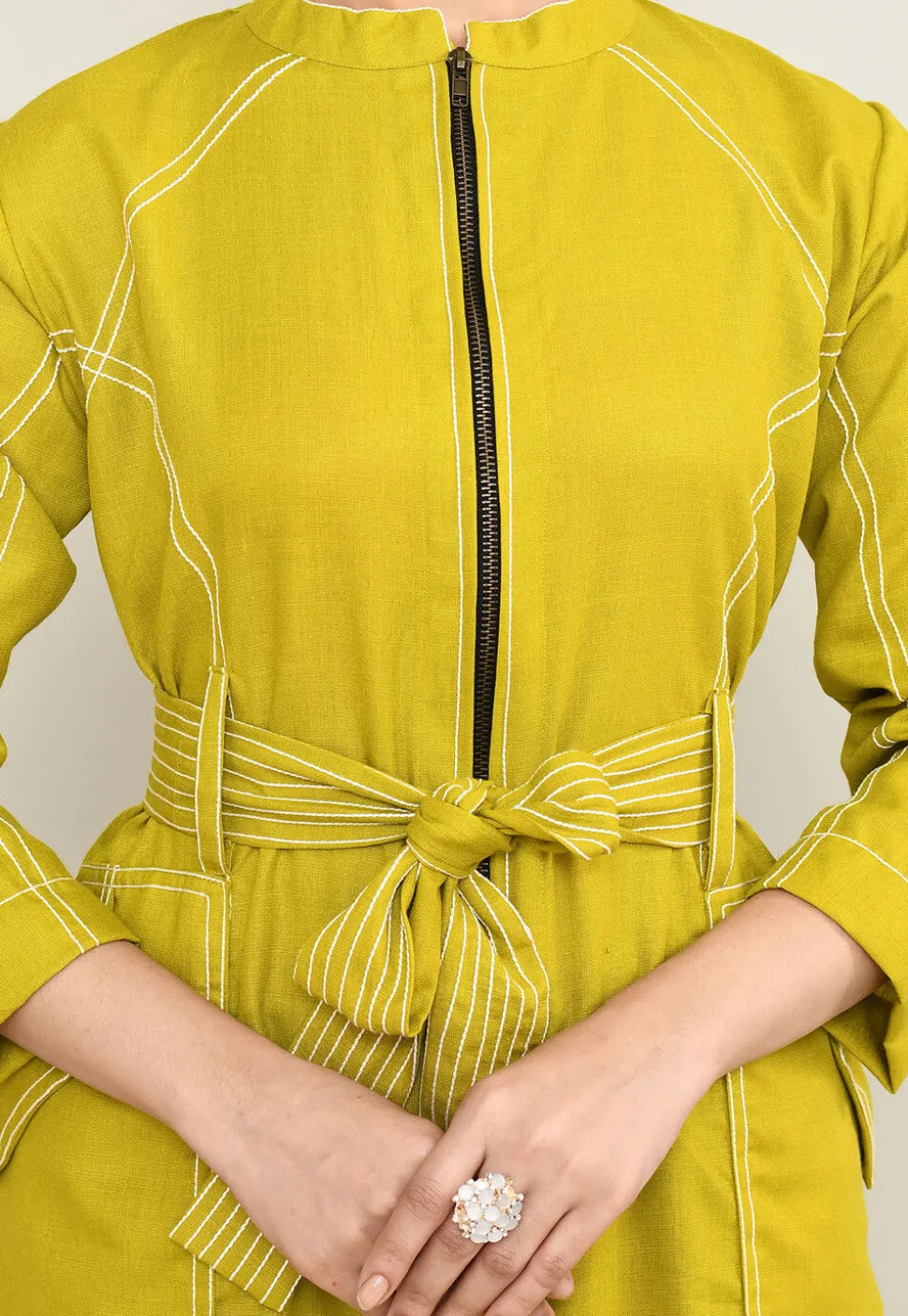 Embroidered Pure Cotton Midi Dress in Light Green