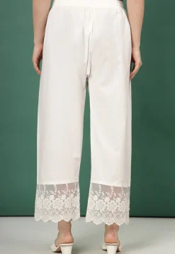 Embroidered Pure Cotton Palazzo in Off White