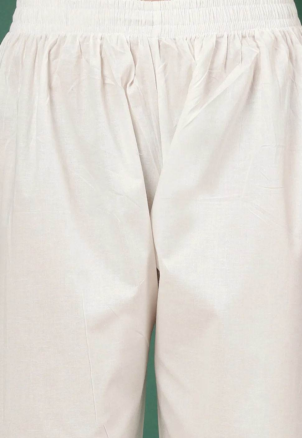Embroidered Pure Cotton Palazzo in Off White