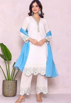 Embroidered Pure Cotton Pakistani Suit in White