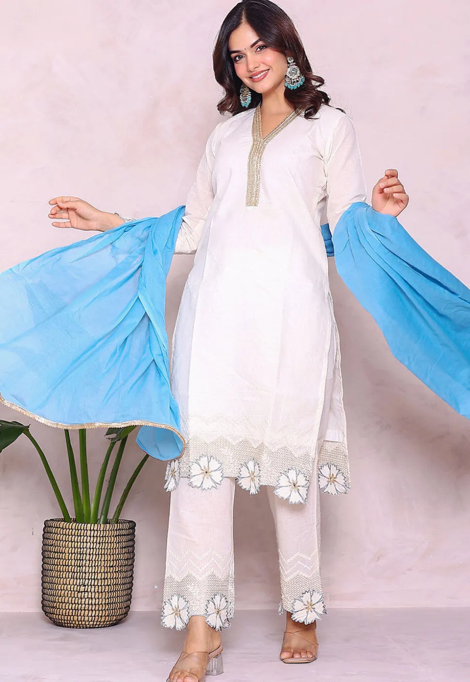 Embroidered Pure Cotton Pakistani Suit in White