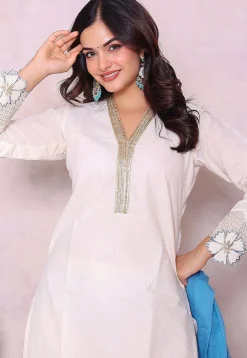 Embroidered Pure Cotton Pakistani Suit in White