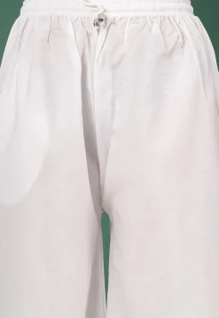 Embroidered Pure Cotton Palazzo in White