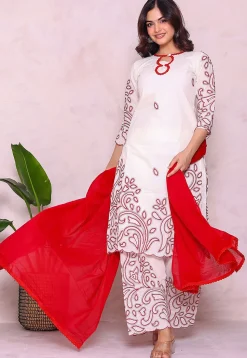 Embroidered Pure Cotton Pakistani Suit in Off White