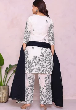 Embroidered Pure Cotton Pakistani Suit in Off White