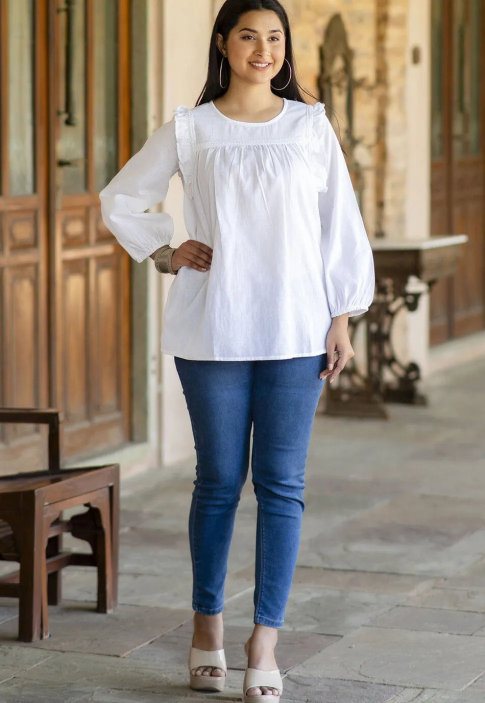 Embroidered Pure Cotton Tunic in White
