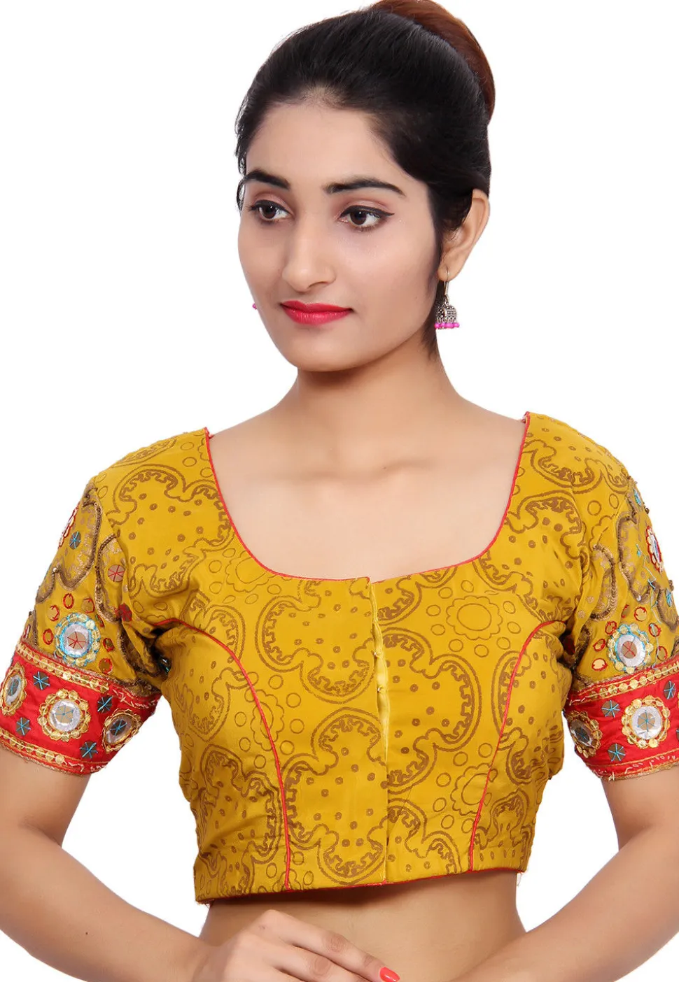Embroidered Pure Crepe Padded Blouse in Olive Green