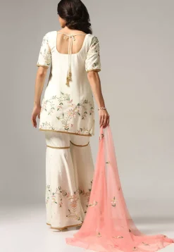 Embroidered Pure Crepe Pakistani Suit in Cream
