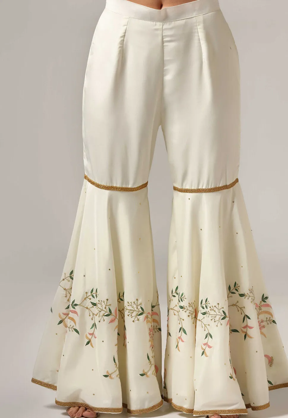 Embroidered Pure Crepe Pakistani Suit in Cream