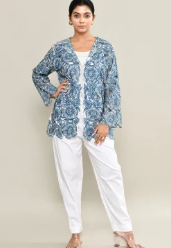 Embroidered Pure Crepe Top Set in White