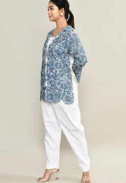 Embroidered Pure Crepe Top Set in White