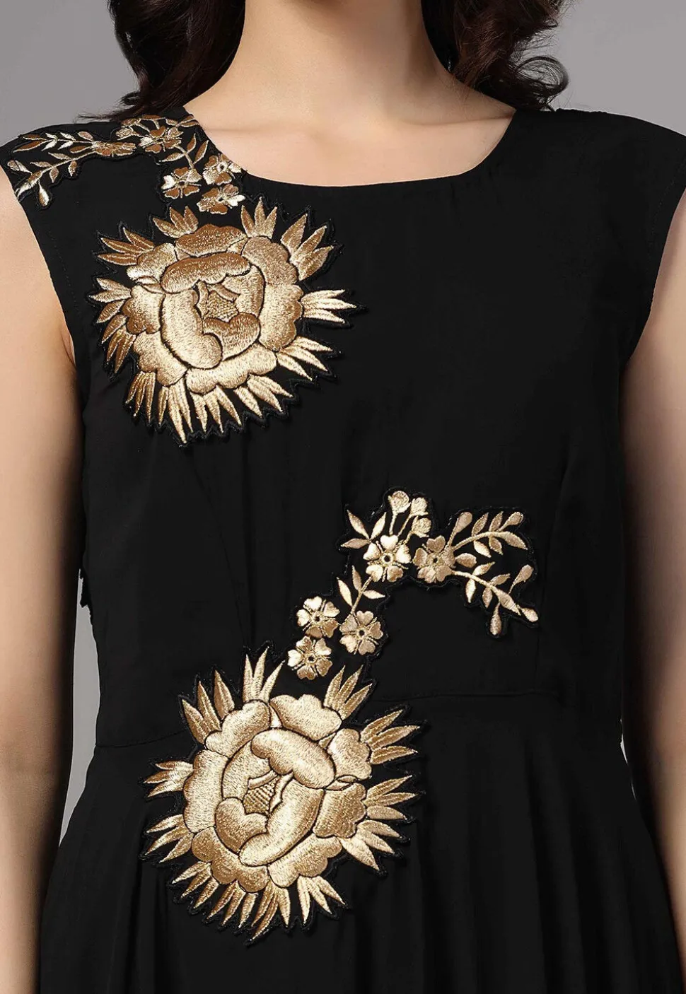 Embroidered Pure Georgette Gown in Black