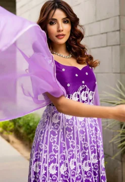 Embroidered Pure Georgette Gowns in Dark Purple