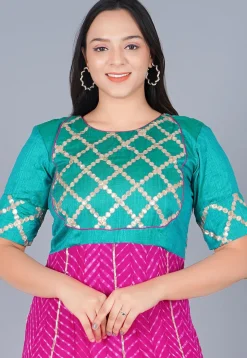 Embroidered Pure Georgette Anarkali Suit in Sea Green and Fuchsia