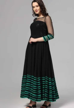 Embroidered Pure Georgette Gown in Black