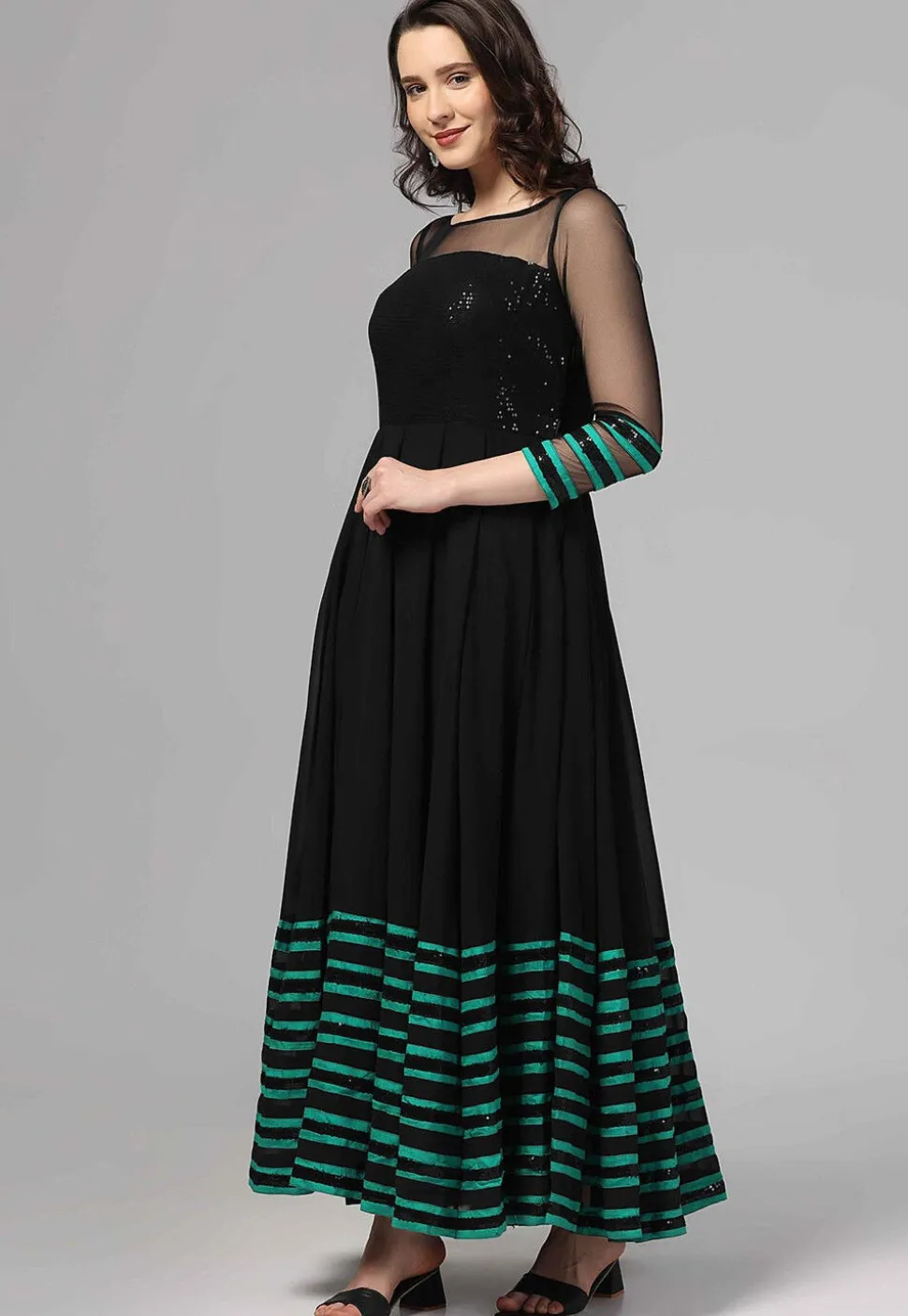 Embroidered Pure Georgette Gown in Black